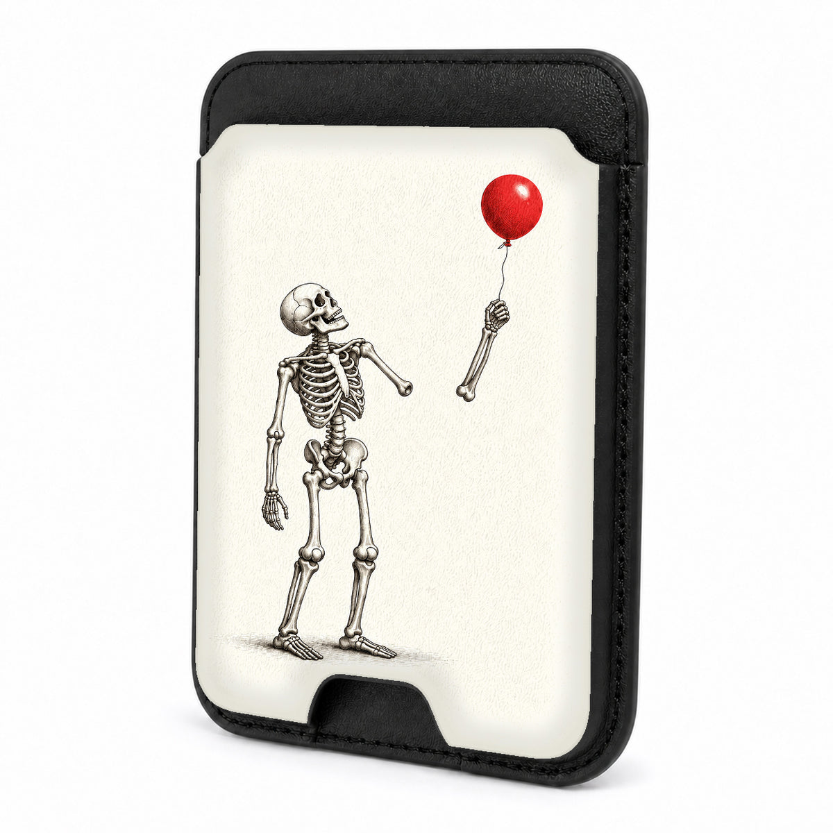 Skeleton with Red Balloon MagSafe Card Holder, front view