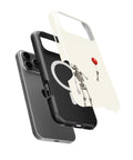 Skeleton with Red Balloon MagSafe iPhone Tough Case, exploded view showing outer shell, inner layer and magnetic ring