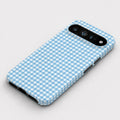 Sky Blue and White Gingham Google Pixel Case - flat angled view