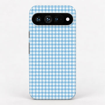 Sky Blue and White Gingham Google Pixel Case - centered back view
