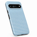 Sky Blue and White Gingham Google Pixel Case - standing angled view