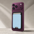 Sky Blue and White Gingham MagSafe Card Holder, attached to a compatible phone