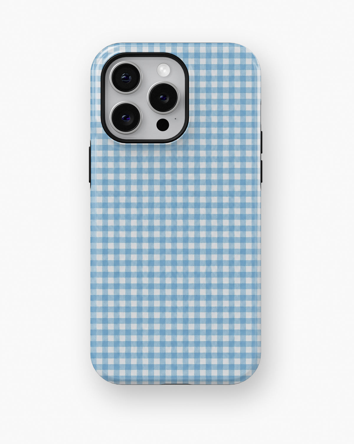 Sky Blue and White Gingham MagSafe iPhone Tough Case, rear view, iPhone11-16ProMax model image group