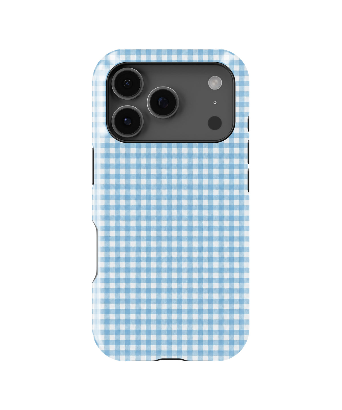 Sky Blue and White Gingham MagSafe iPhone Tough Case, rear view, iPhone17-18Pro model image group