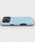 Sky Blue and White Gingham MagSafe iPhone Tough Case, side view showing case edges