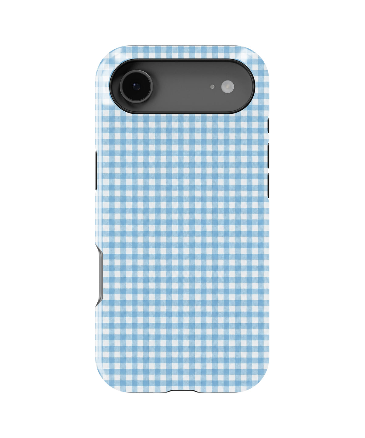 Sky Blue and White Gingham MagSafe iPhone Tough Case, rear view, iPhone17Air model image group
