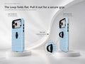 Sky Blue and White Gingham MagSafe Loop Case, finger loop folded and extended positions