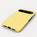 Sunflower Yellow and White Gingham Google Pixel Case - angled bottom view