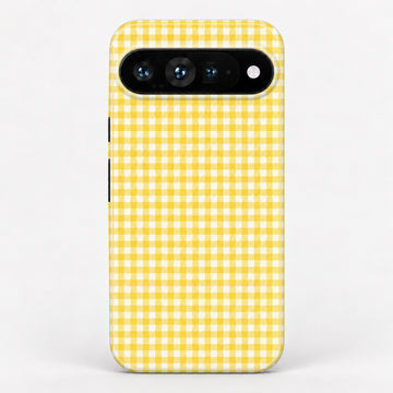 Sunflower Yellow and White Gingham Google Pixel Case - centered back view