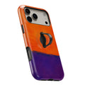 Tangerine Purple Color Block MagSafe Loop iPhone case with built-in finger loop open