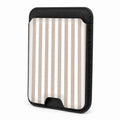 Front view of the Taupe Pinstripe MagSafe card holder on a white background