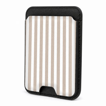 Front view of the Taupe Pinstripe MagSafe card holder on a white background