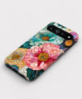 Teal Pink Stained Glass Floral Google Pixel case front view