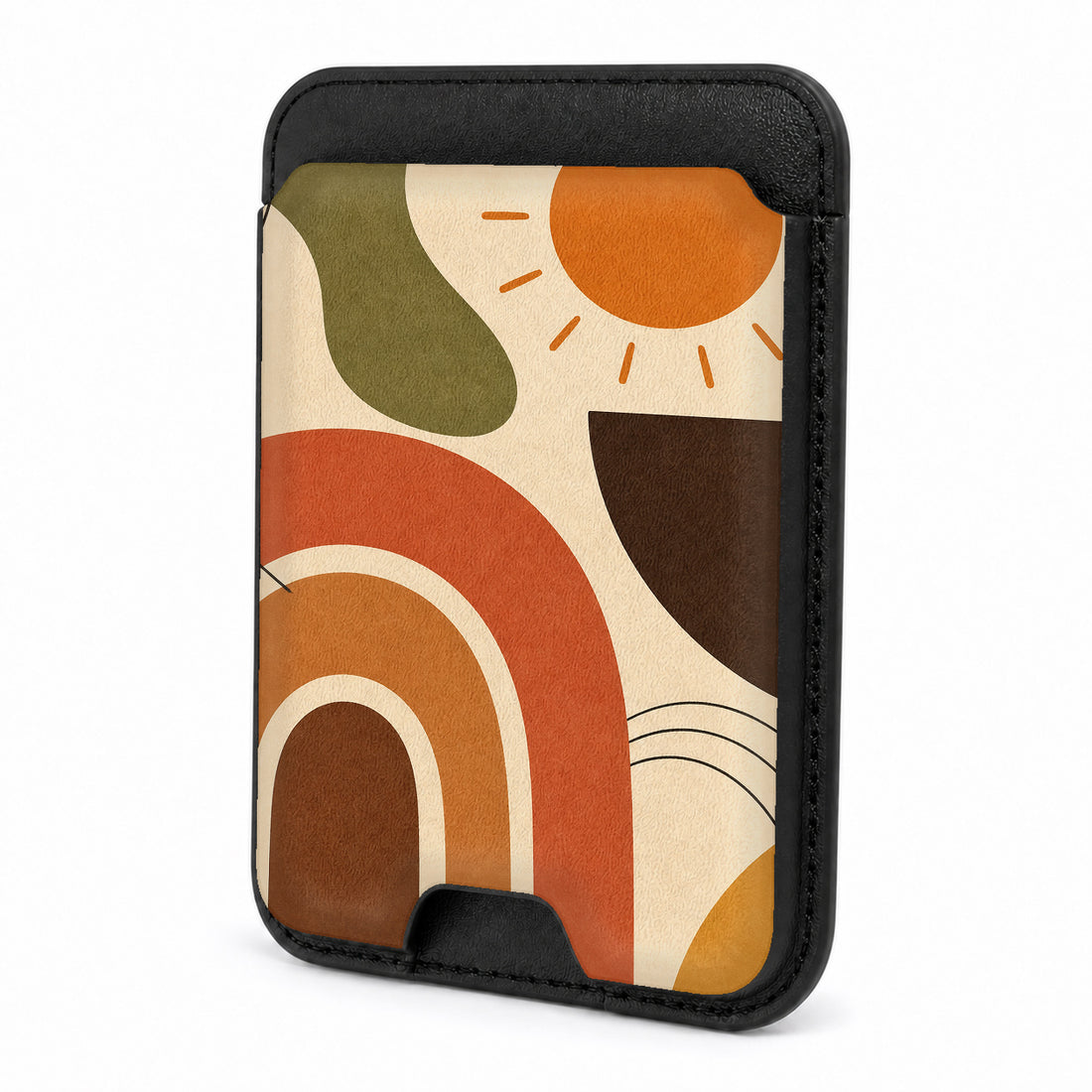 Front view of the Terracotta Boho Arch MagSafe card holder on a white background