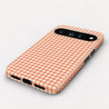 Terracotta Orange and White Gingham Google Pixel Case - angled bottom view