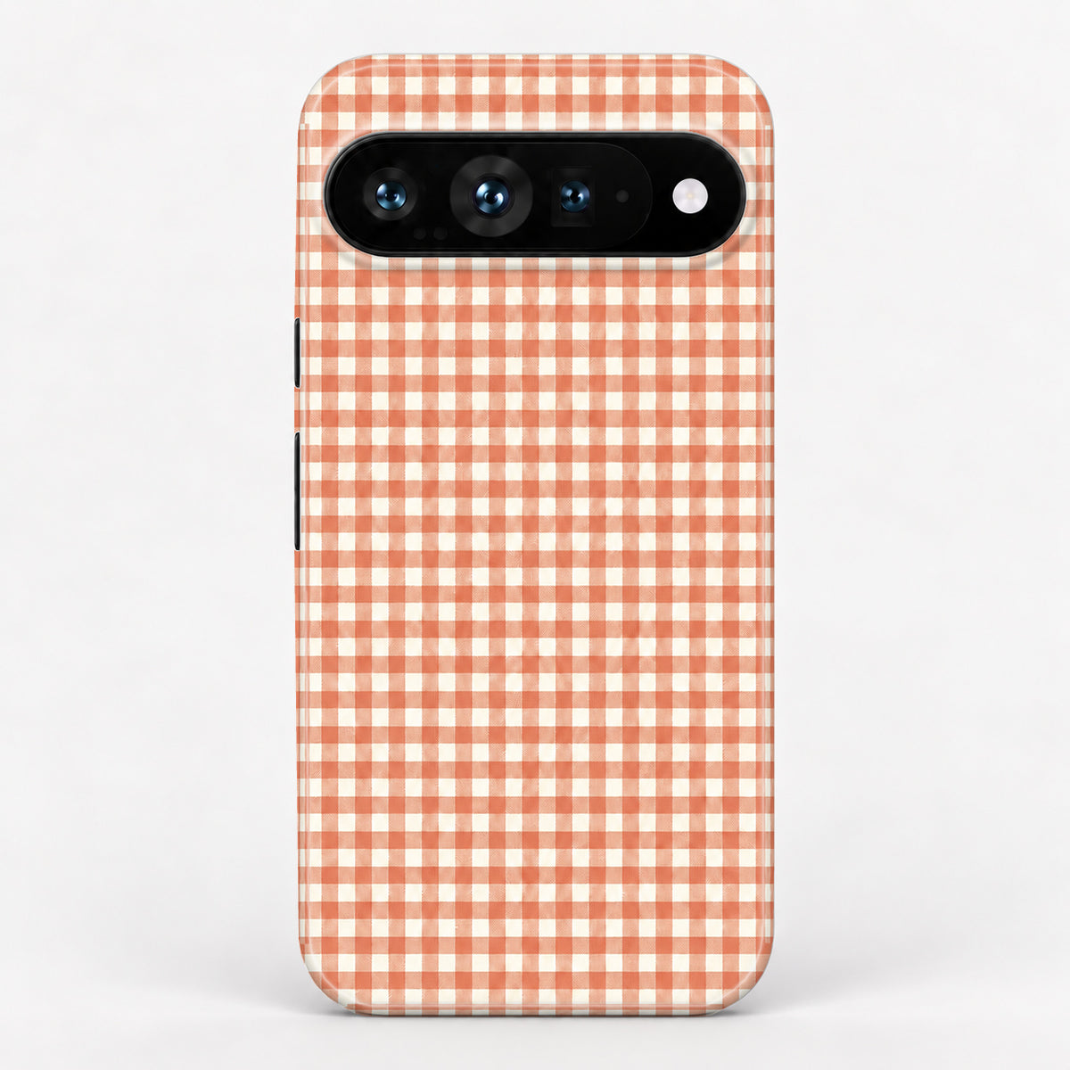 Terracotta Orange and White Gingham Google Pixel Case - centered back view
