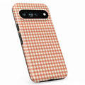 Terracotta Orange and White Gingham Google Pixel Case - standing angled view