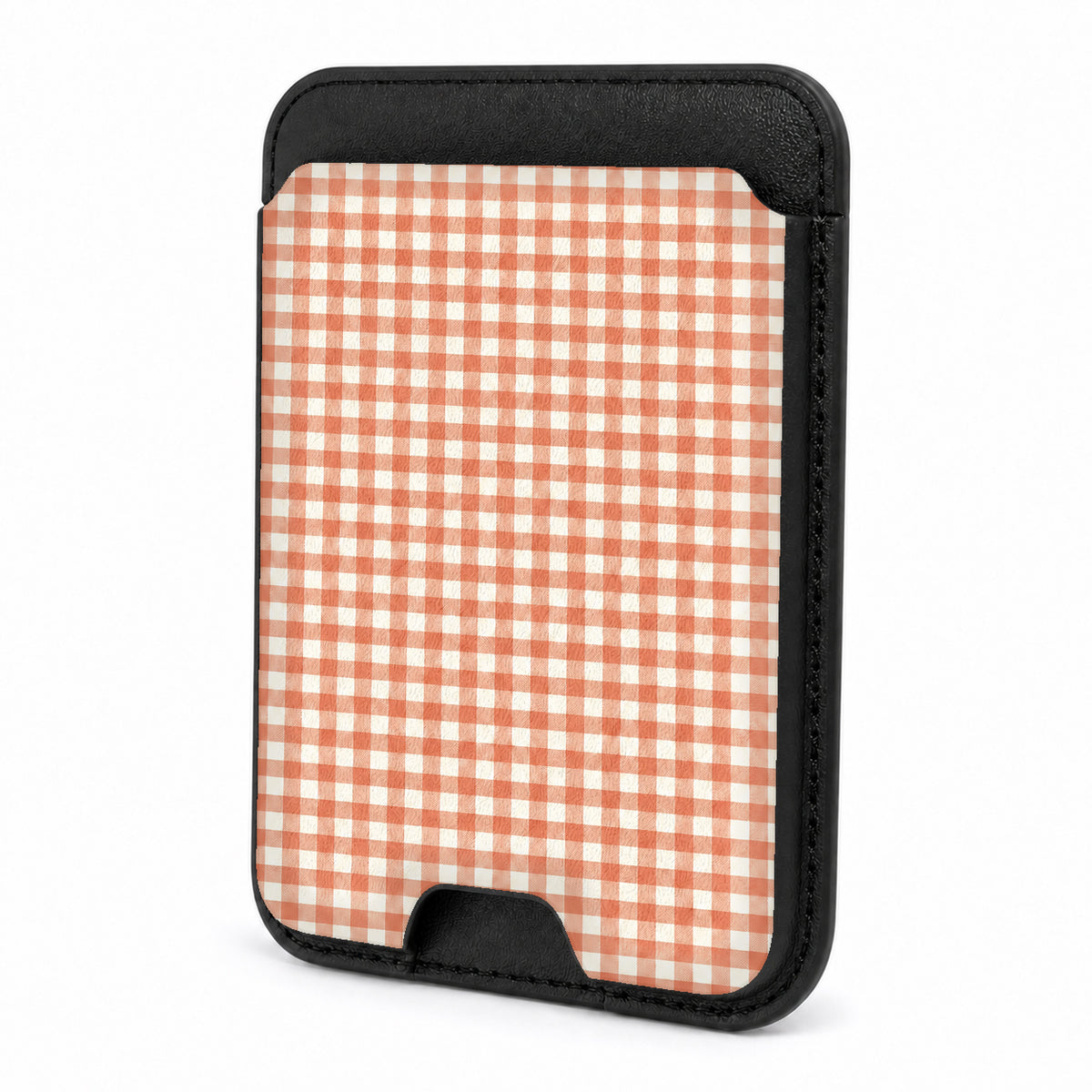 Terracotta Orange and White Gingham MagSafe Card Holder