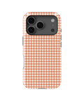 Terracotta Orange and White Gingham MagSafe iPhone Tough Case, rear view, iPhone17-18Pro model image group