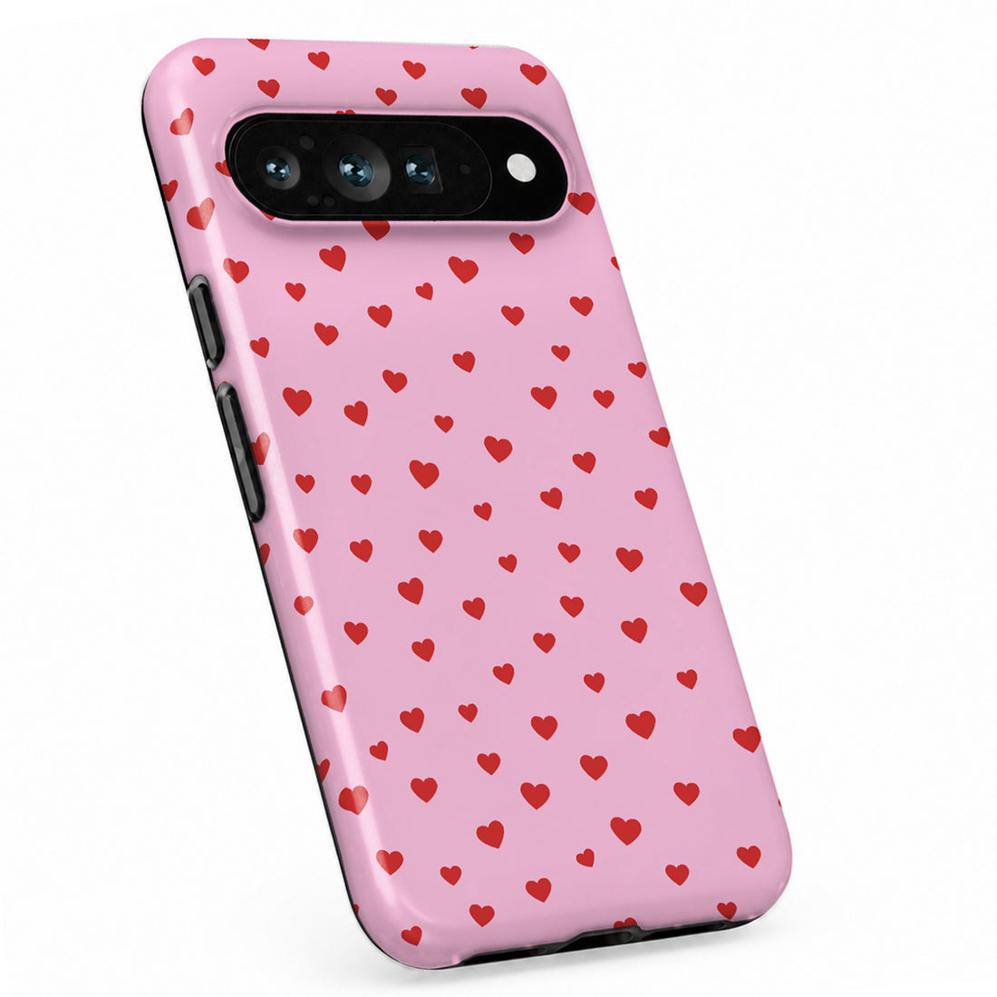 Tiny Red Hearts Google Pixel case with decorative patterned artwork