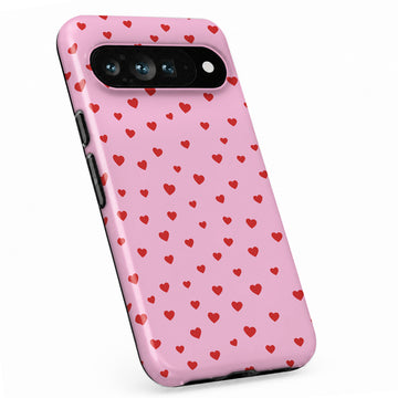 Tiny Red Hearts Google Pixel case with decorative patterned artwork