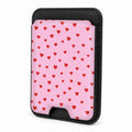 Front view of the Tiny Red Hearts MagSafe card holder on a white background