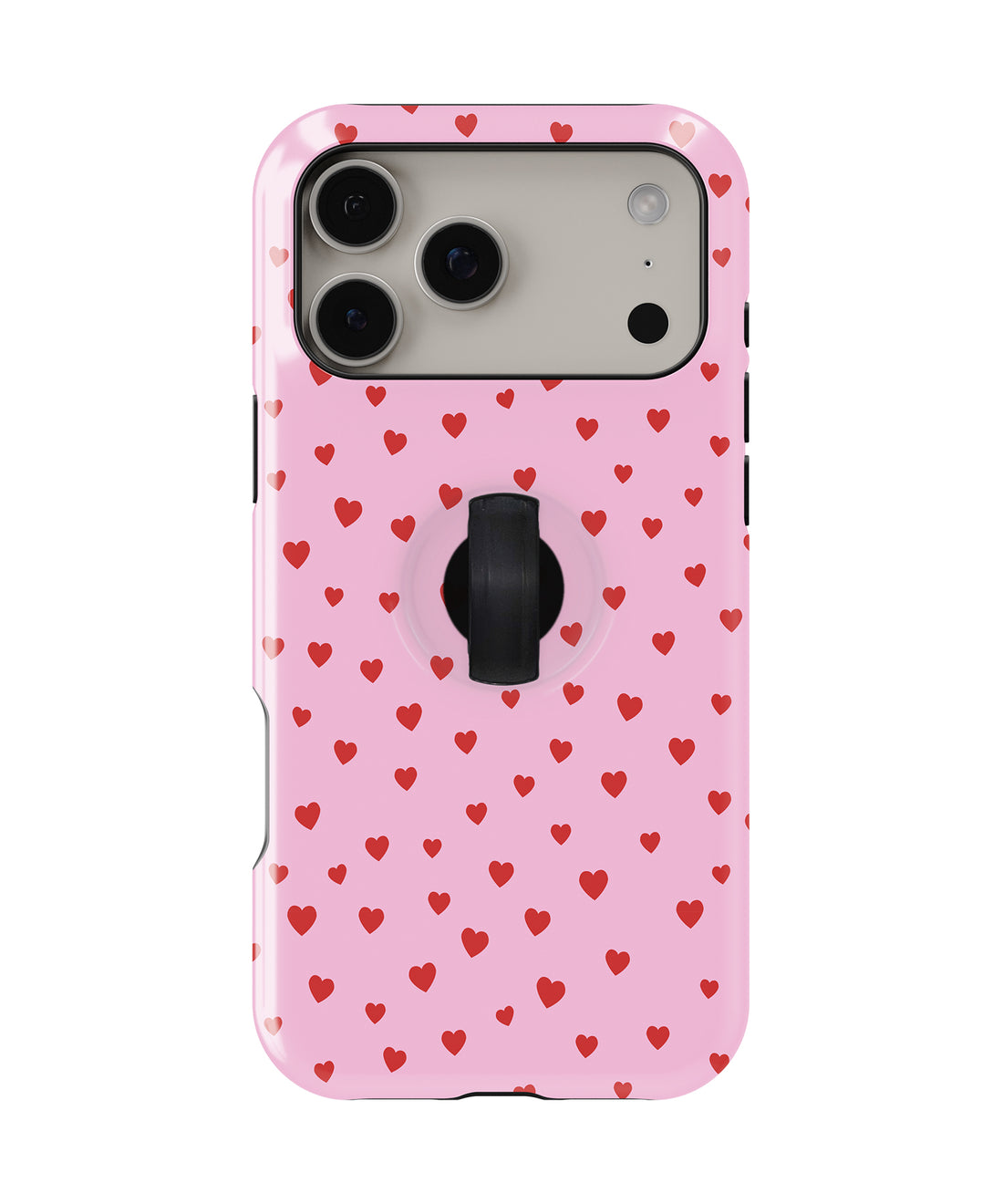 Tiny Red Hearts MagSafe Loop iPhone Case with built-in finger loop closed