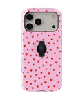 Tiny Red Hearts MagSafe Loop iPhone Case with built-in finger loop closed