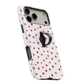 Tiny Red Hearts MagSafe Loop iPhone case with built-in finger loop open