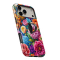 Vibrant Garden Floral Bouquet MagSafe Loop iPhone case with built-in finger loop open
