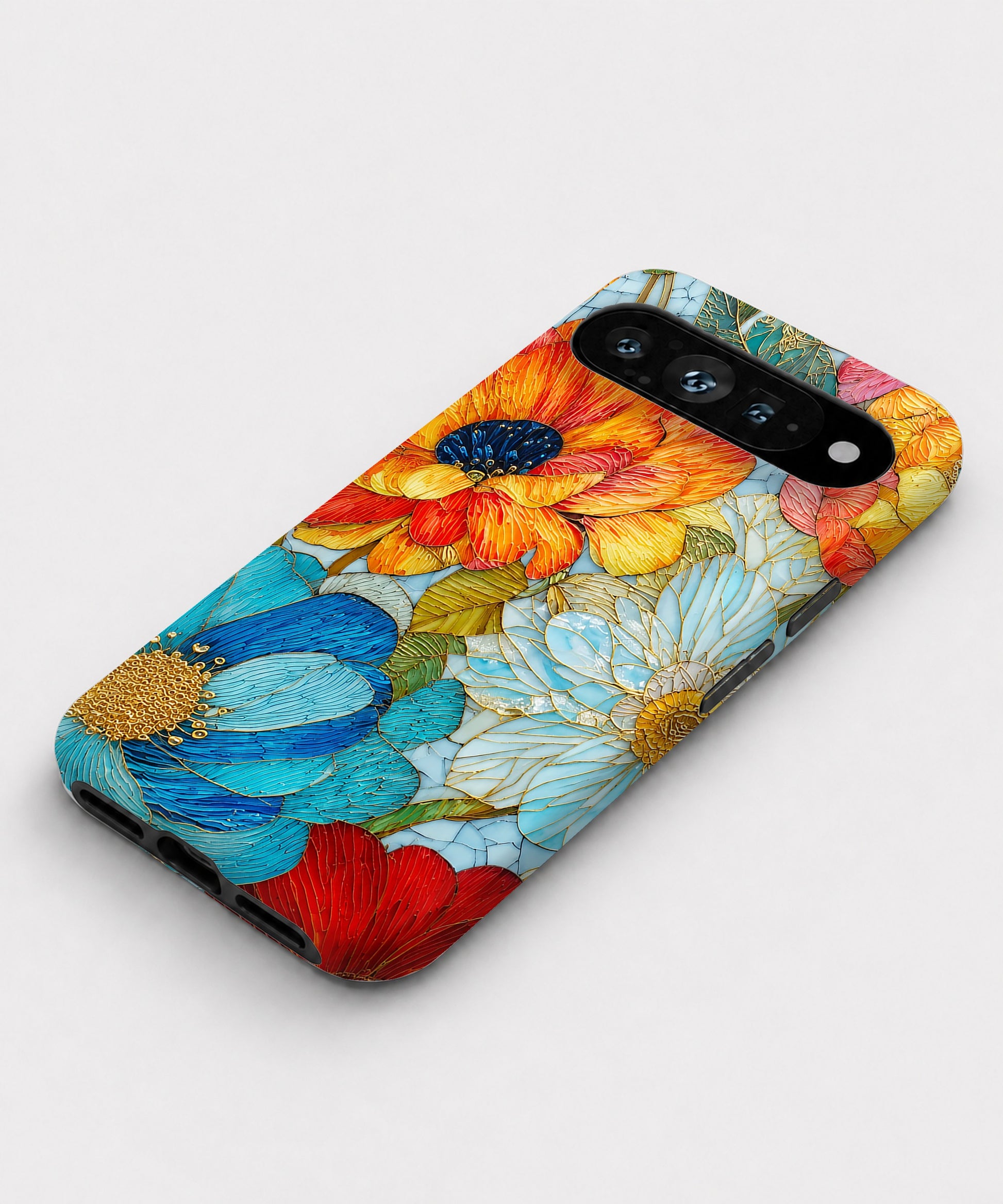 Vibrant Poppy Stained Glass Google Pixel case front view