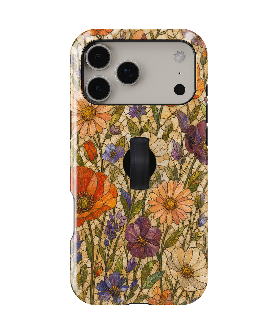 Vintage Autumn Wildflower MagSafe Loop iPhone Case with built-in finger loop closed