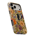 Vintage Autumn Wildflower MagSafe Loop iPhone case with built-in finger loop open