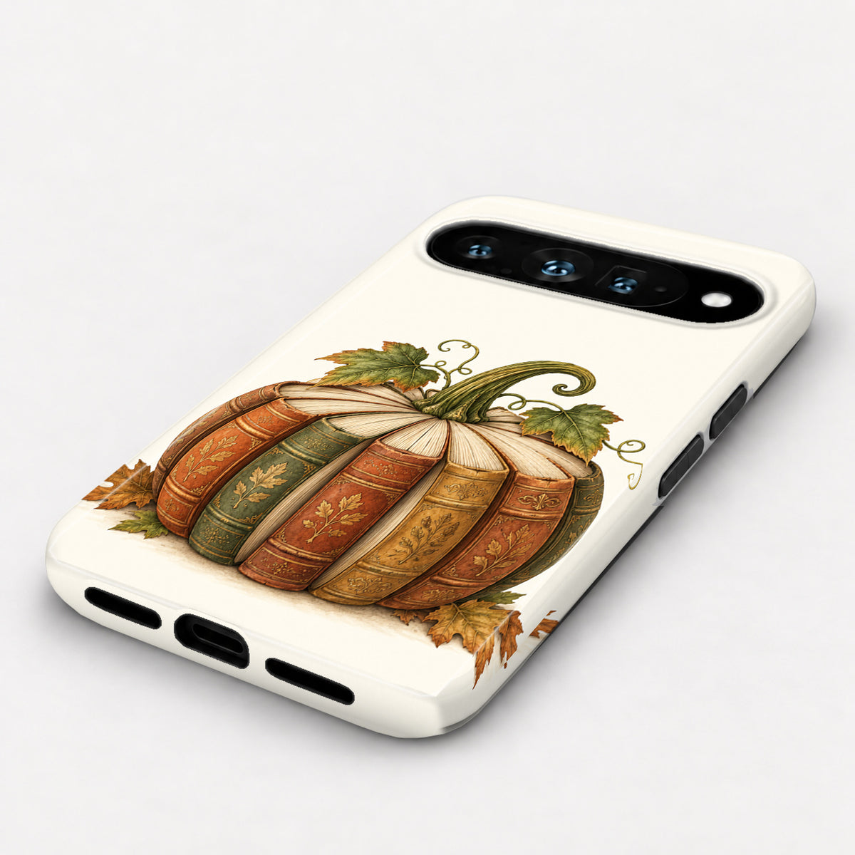 Vintage Book Pumpkin Google Pixel Case - angled bottom view