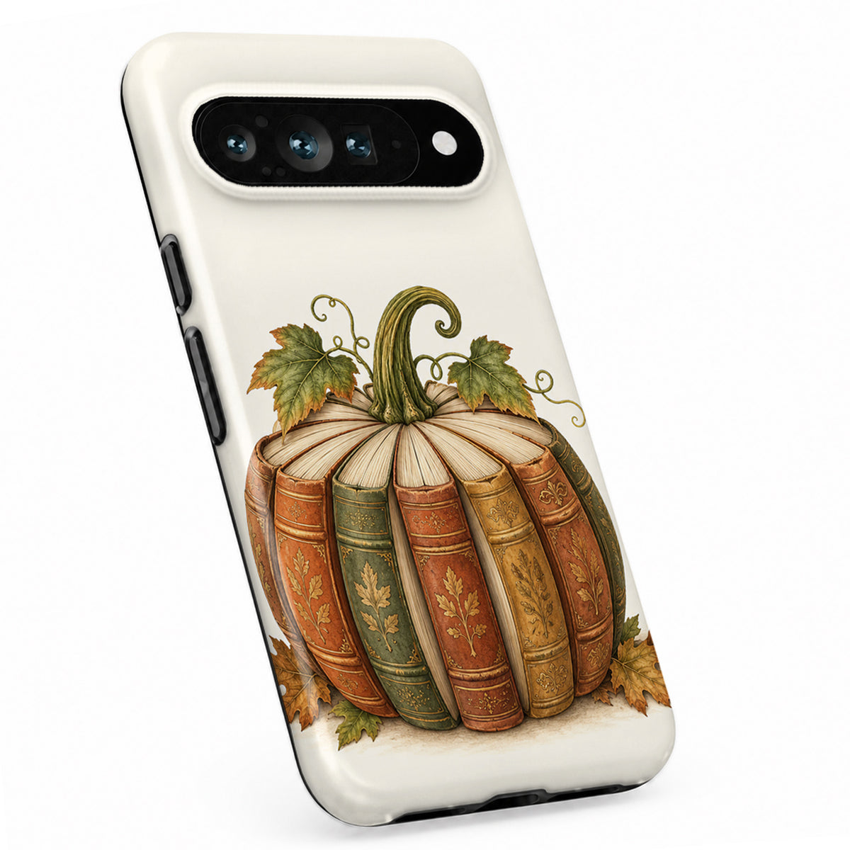 Vintage Book Pumpkin Google Pixel Case - standing angled view