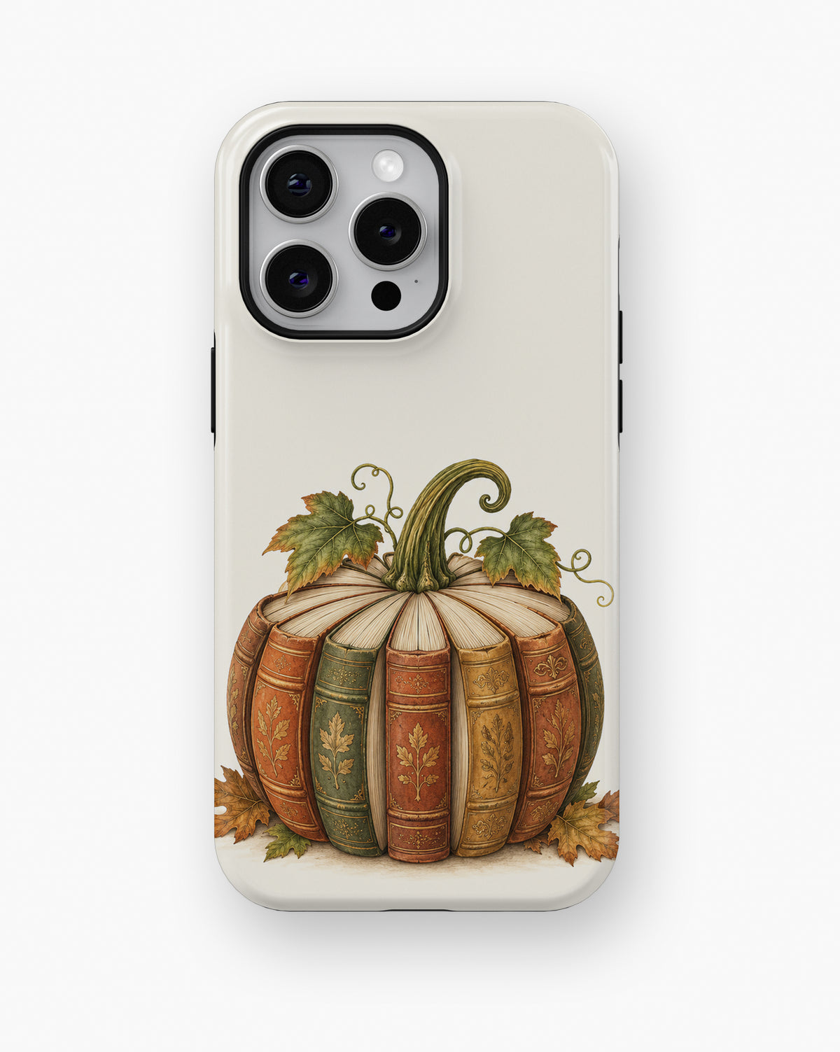 Vintage Book Pumpkin MagSafe iPhone Tough Case, rear view, iPhone11-16ProMax model image group