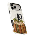 Vintage Book Pumpkin MagSafe Loop Case, angled view with finger loop extended