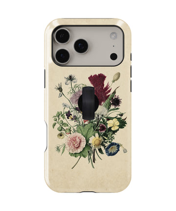Vintage Botanical Bouquet MagSafe Loop iPhone Case with built-in finger loop closed