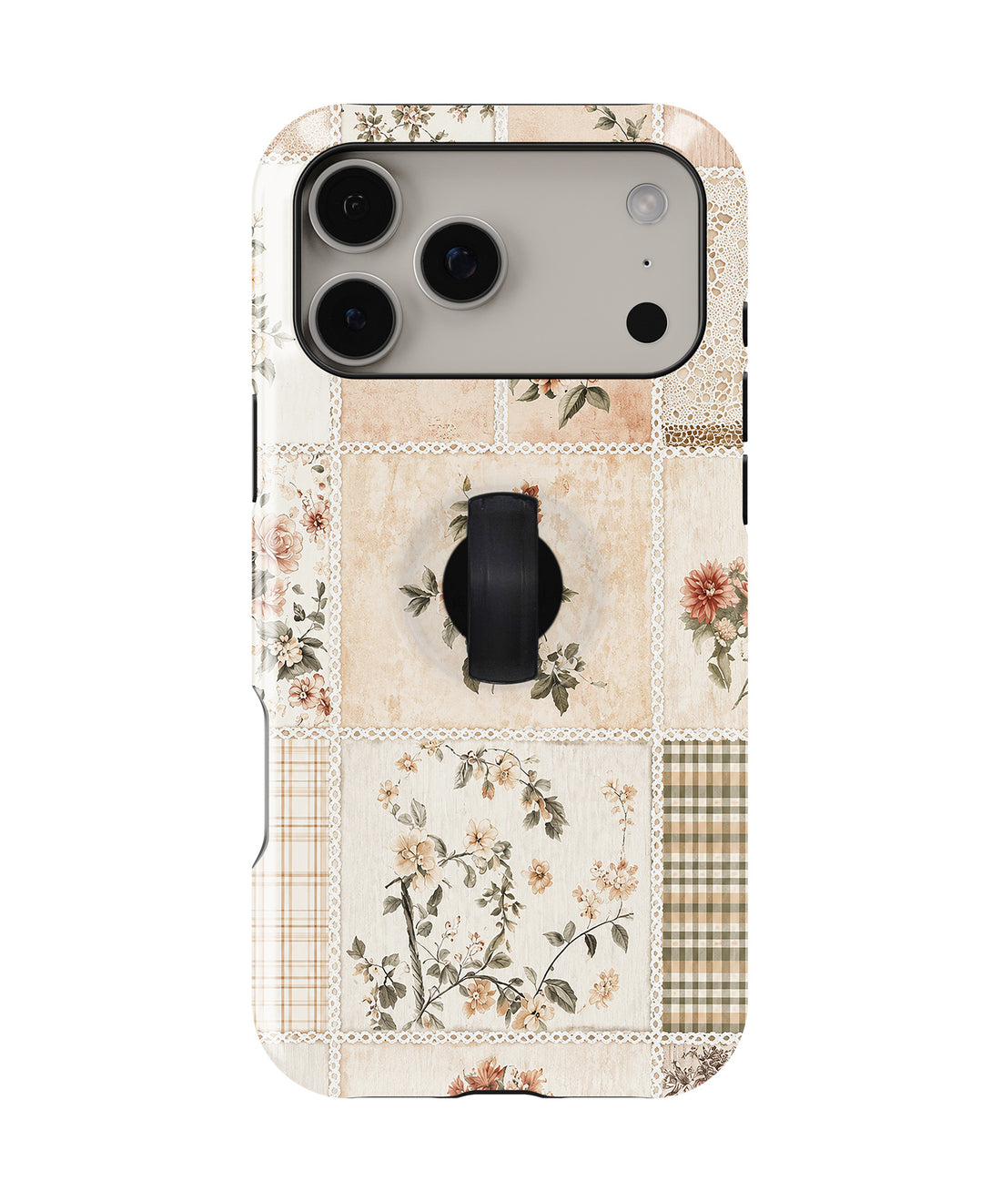 Vintage Botanical Collage MagSafe Loop iPhone Case with built-in finger loop closed