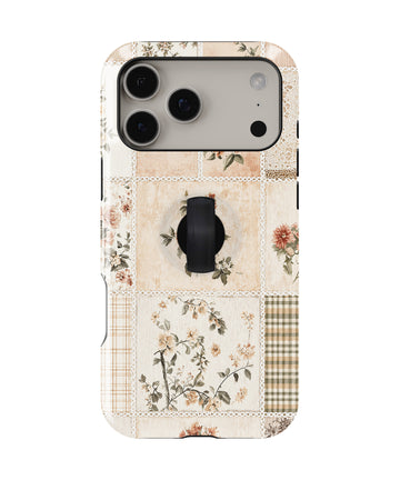 Vintage Botanical Collage MagSafe Loop iPhone Case with built-in finger loop closed