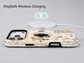 Vintage Botanical Collage MagSafe Loop iPhone Case shown with a MagSafe-compatible wireless charger attached