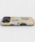 Blue and Yellow Daisy Floral Patchwork MagSafe iPhone Tough Case, side view showing case edges