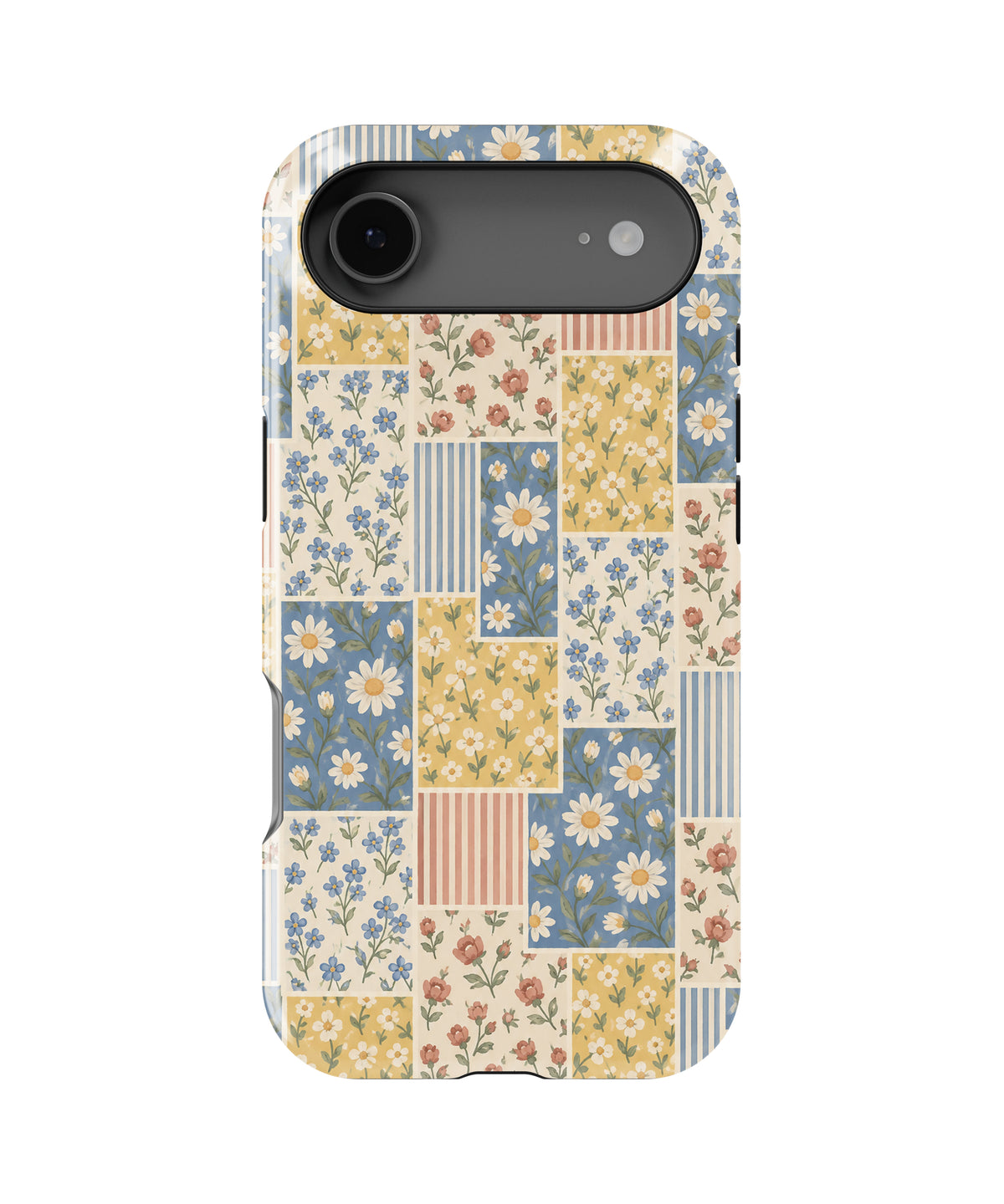 Blue and Yellow Daisy Floral Patchwork MagSafe iPhone Tough Case, rear view, iPhone17Air model image group