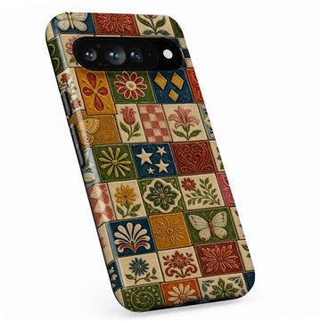 Vintage Folk Tile Patchwork Google Pixel case with repeating geometric shapes