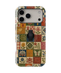 Vintage Folk Tile Patchwork MagSafe Loop iPhone Case with built-in finger loop closed