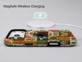 Vintage Folk Tile Patchwork MagSafe Loop iPhone Case shown with a MagSafe-compatible wireless charger attached