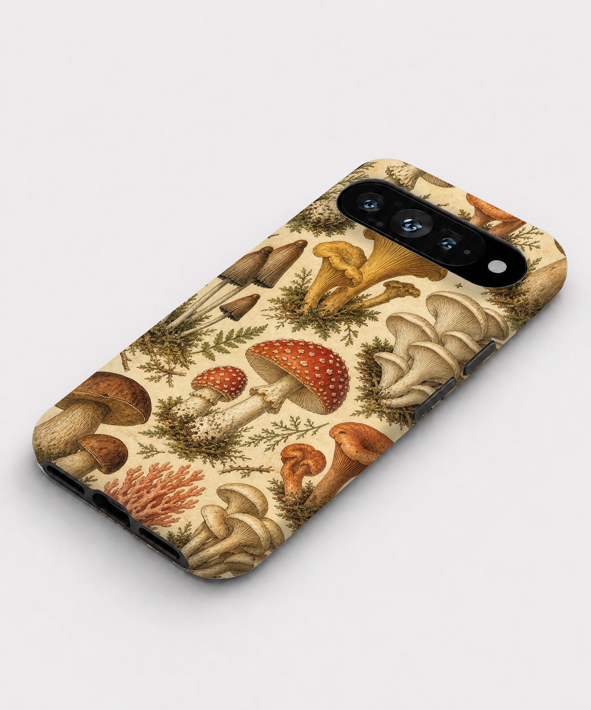 Vintage Mushroom Botanical Google Pixel case front view