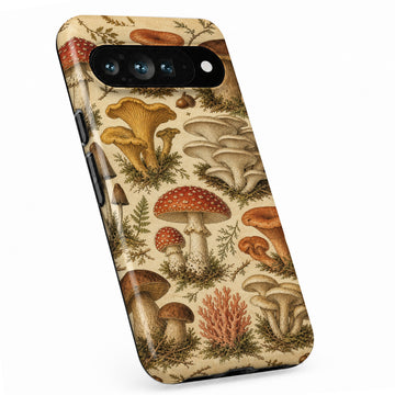 Vintage Mushroom Botanical Google Pixel case with botanical flowers and leaves