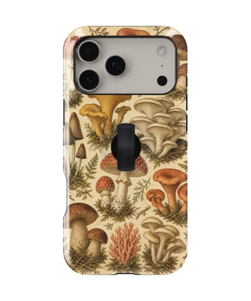 Vintage Mushroom Botanical MagSafe Loop iPhone Case with built-in finger loop closed