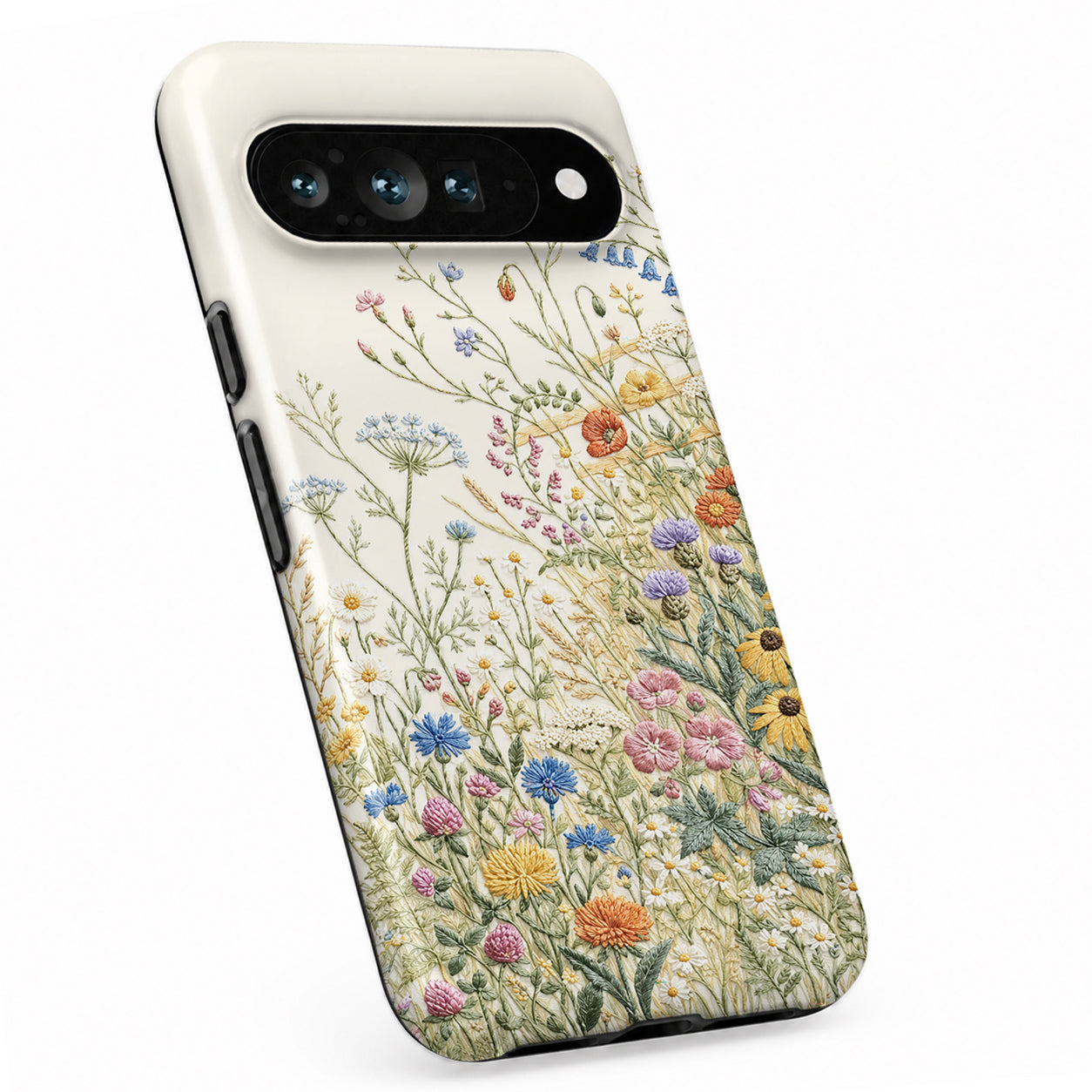 Vintage Wildflower Meadow Google Pixel case with botanical flowers and leaves